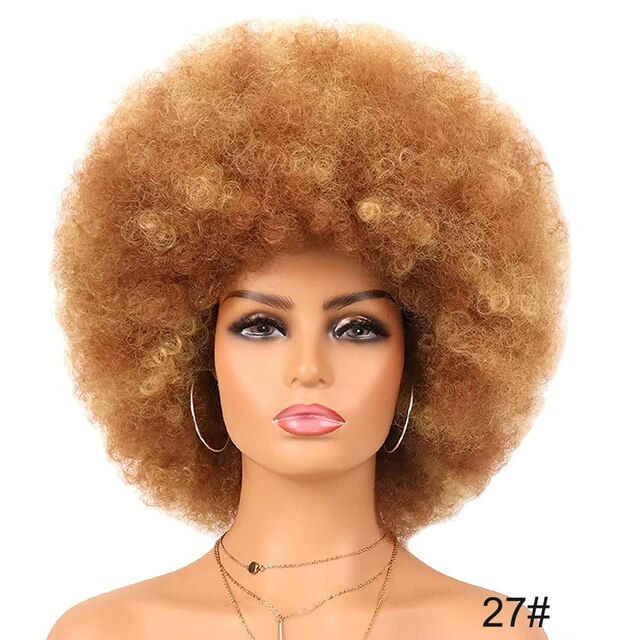 Thumbnail: Afro Curly Wig With Bangs High Puff Short Synthetic White Wig Mixed Ash Blonde 