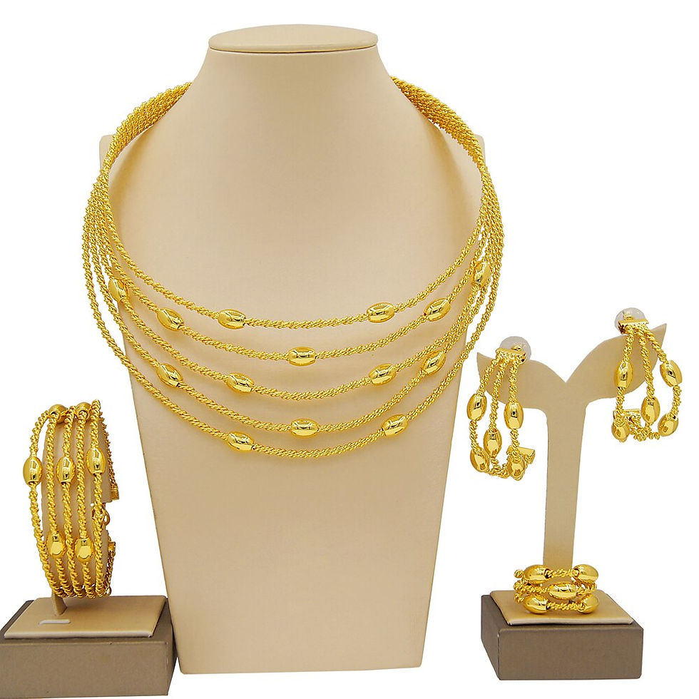 Thumbnail: Brazilian Gold Ladies Jewelry Italian Gold Fashion Necklace Earrings Bracelet R