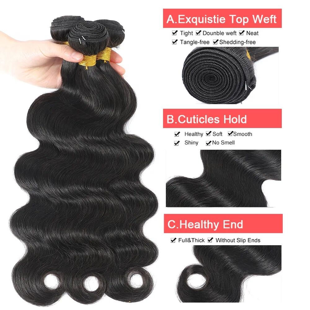 Body Wave Bundles With Frontal Closure 13*4 Malaysian Virgin Human Hair Weave E