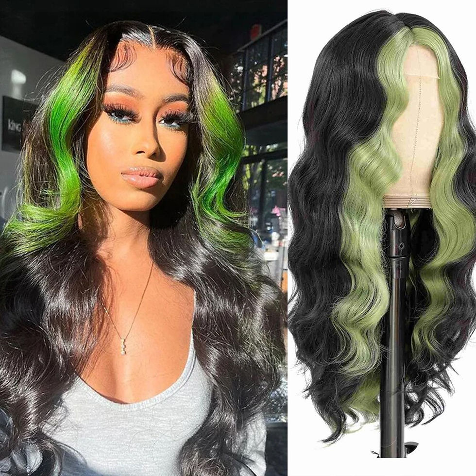 Thumbnail: Green And Black Highlight Body Wave Synthetic Lace Wigs Highlight Lace Wig Ombr