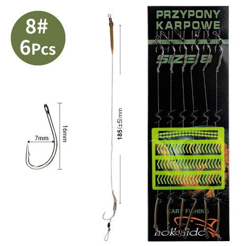 Thumbnail: FTK 18.5cm 6-8pcs Leader Carp Fishing Hooks Hair Rigs With Line 30-60LB 2/4/6/8