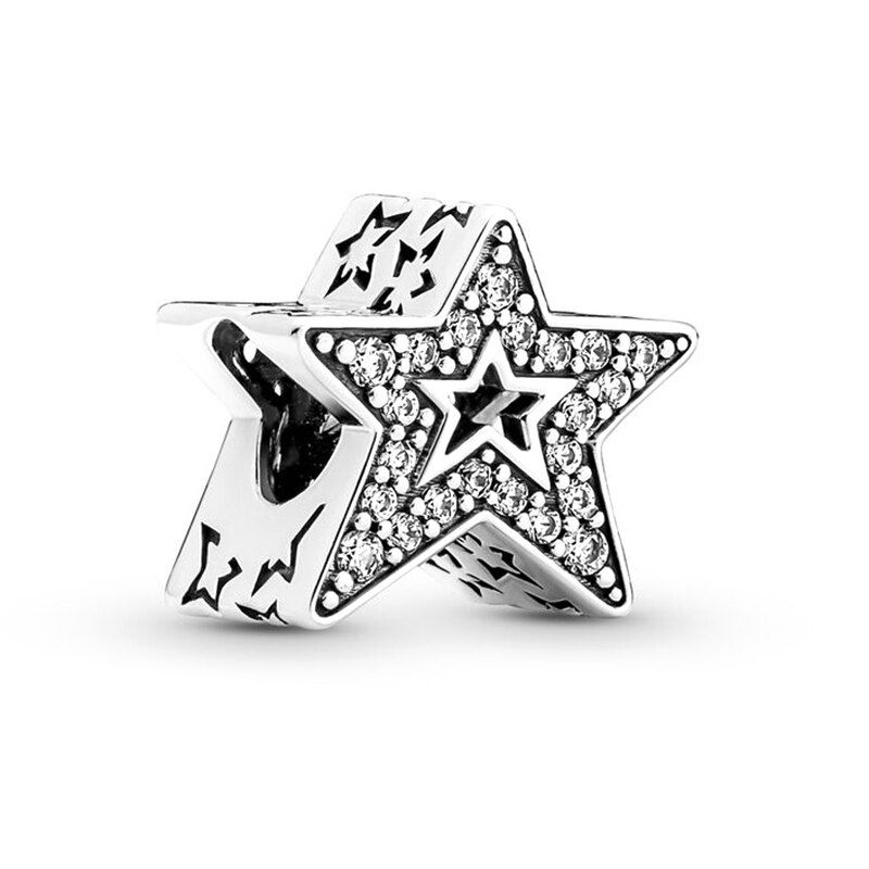 Thumbnail: 2Pcs New Hot Sale Silver Color Feather Star Hollow Heart Star Beads Fit Origina