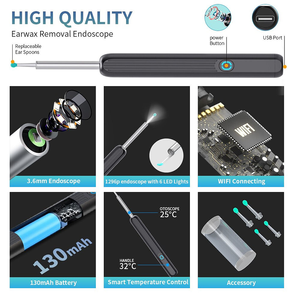 Thumbnail: Wireless WiFi Ear Pick Otoscope Camera Borescope Luminous Ear Wax Cleaning Teet