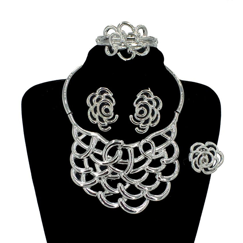 Luxury Ladies Party Ring Gift Earring Bracelet Necklace 18K Gold Plated Italian