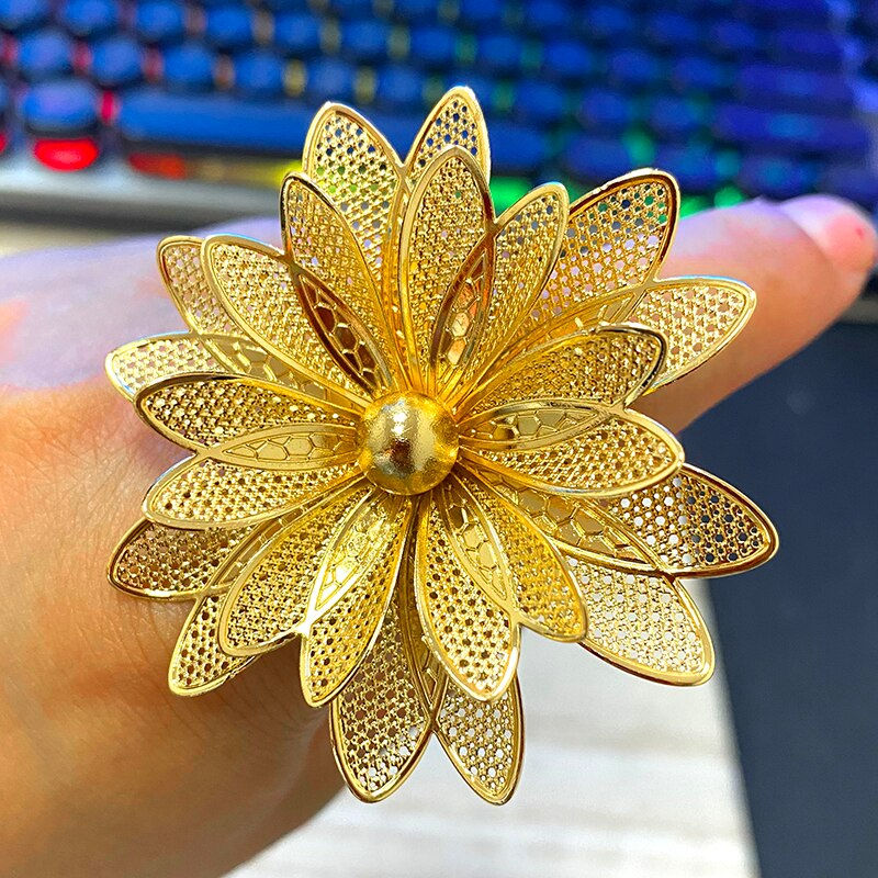 Thumbnail: Dubai Gold Plated Rings Nigerian Big Flower Jewellery Indian Wedding Ethiopian 
