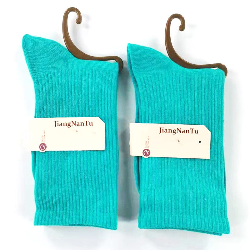 Thumbnail: Japanese Fashion Girls Socks Loose Solid Color Knitting Cotton Middle Tube High