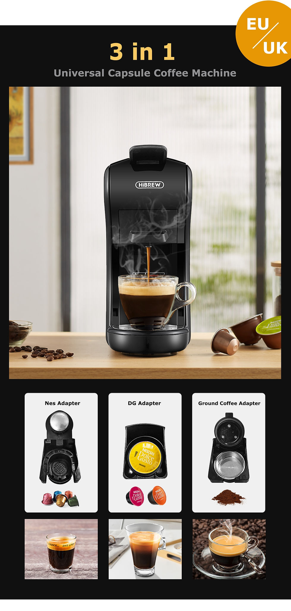 Thumbnail: HiBREW Coffee Machine 19 Bar 4in1 Hot & Cold Multiple Capsule Espresso Cafetera