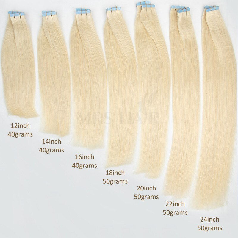 Thumbnail: Platinum Blonde Tape In Extensions Human Hair #60 #1B Brown Seamless Adhesive T