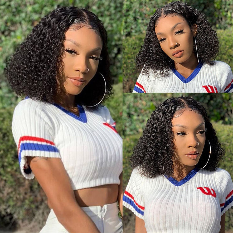 Thumbnail: Kinky Curly Human Hair Wig Short Bob Wigs 13X1 Transparent Lace Front Brazilian