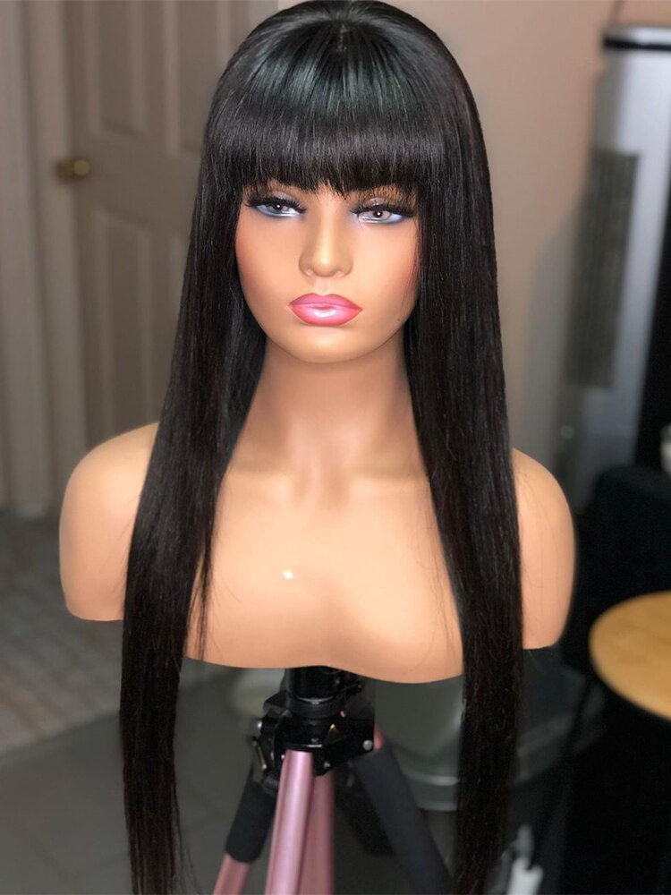 Thumbnail: Straight Wig With Bangs Fringe Bob Human Hair Wig For Women Brazilian Remy Hair