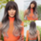 Thumbnail: HAIRCUBE Long Ombre Brown Black Light Blonde Synthetic Wigs with Bangs Heat Res