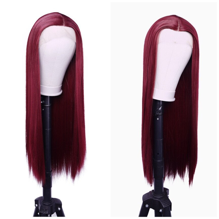 Thumbnail: Burgundy Straight Wig Red 99J Wine Red Wigs For Women Synthetic Glueless Wig Pr