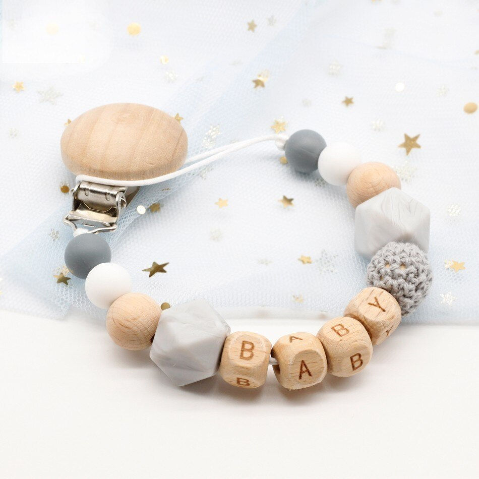 Dummy Clip Pacifier Holder Soother Teether Chain Personalised Baby Shower Gift