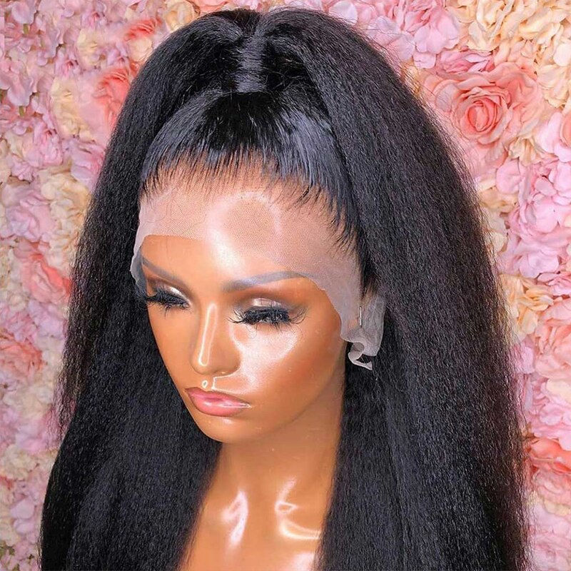 Thumbnail: Soft  Preplucked Glueless Black Color Long 26inches 200Density Yaki Kinky Strai