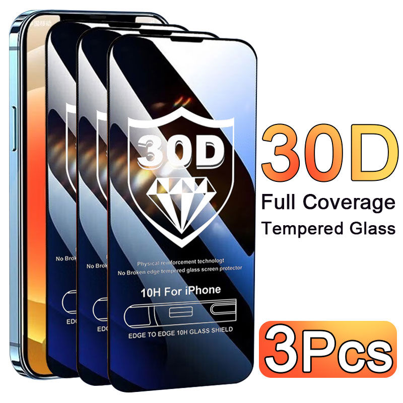 3Pcs 30D Tempered Glass Screen Protector For iPhone 13 14 12 11 Pro Max Xs XR X