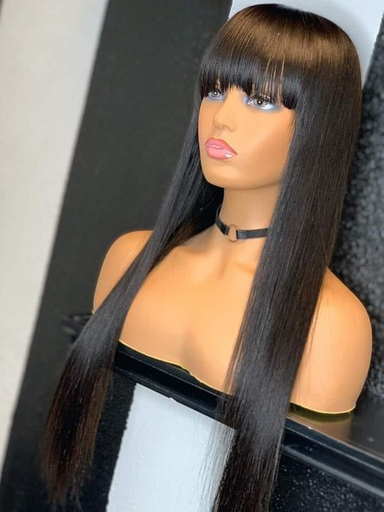 Straight Wig With Bangs Fringe Bob Human Hair Wig For Women Brazilian Remy Hair