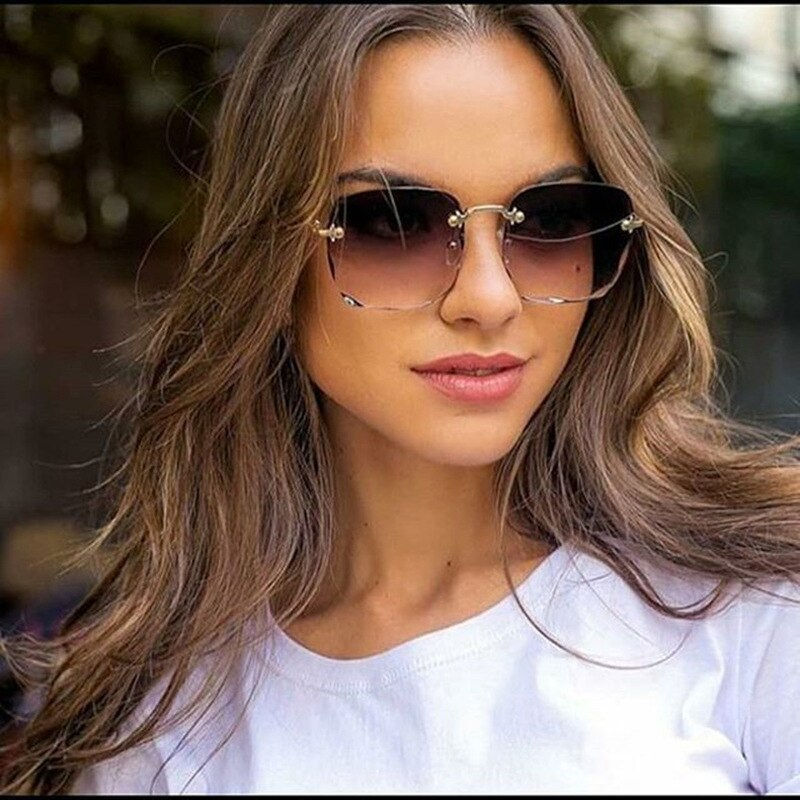 New In European and American Rimless Square Sunglasses Fashion Trend Rimless Su
