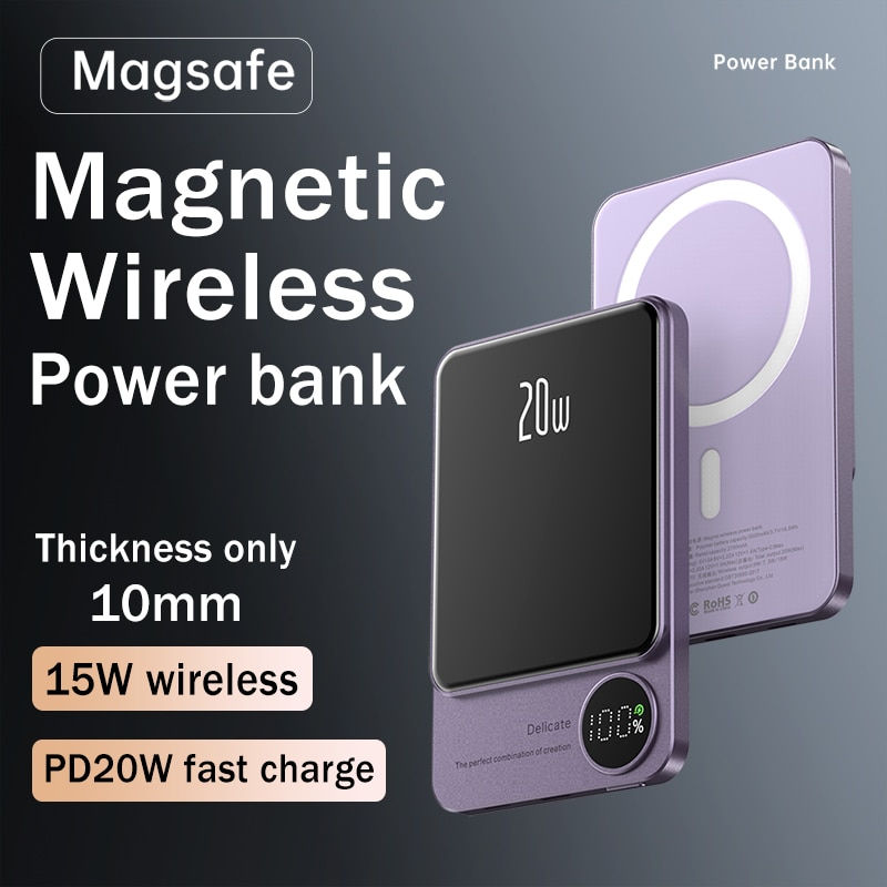 Thumbnail: 10000mAh Magnetic Power Bank PD20W Magsafing Fast Charging External Battery For