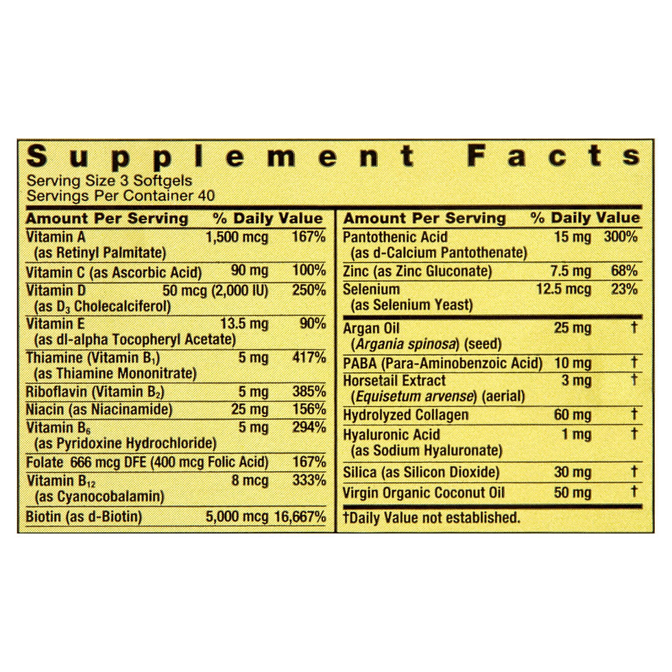 Thumbnail: Spring Valley Hair, Skin & Nails Dietary Supplement Softgels, 5,000 Mcg, 120 Co