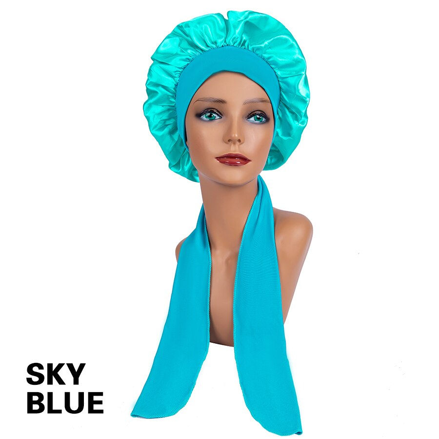 Thumbnail: Leeons Silk Sleeping Cap Night Hat Head Cover Bonnet Satin Cheveux Nuit For Cur