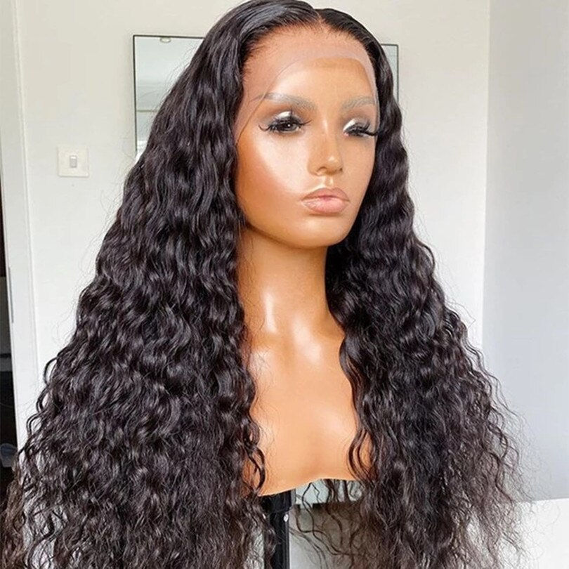 Thumbnail: 26 Inches 180%Density Deep Black Glueless Preplucked Kinky Curly Lace Front Wig
