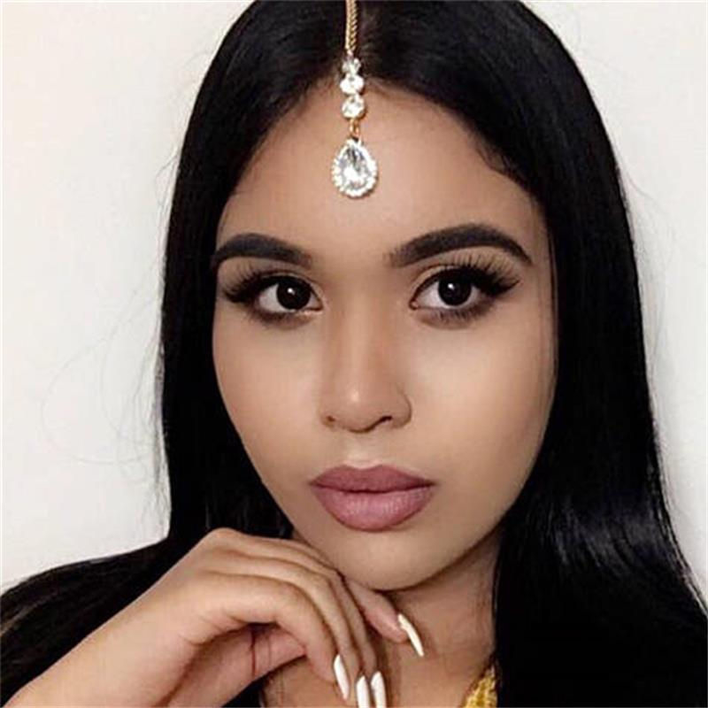 Thumbnail: Simple Fashion Water Drop Pendant Forehead Chain Boho Bride Wedding Shiny Rhine