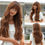 Thumbnail: Long Dark Ombre Wine Red Brown Synthetic Wigs with Bangs Natural Wavy Hairs Wig