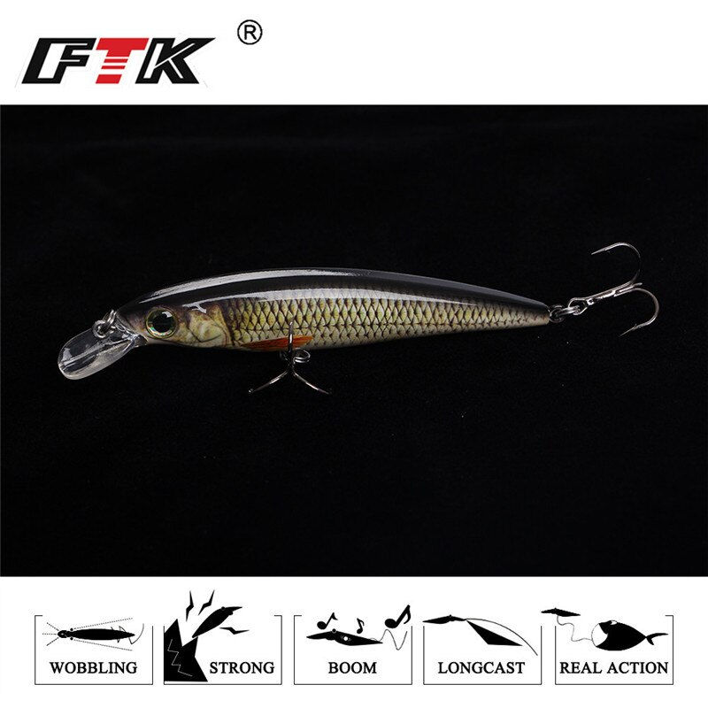 Thumbnail: FTK 12g Floating Swimbait Hard Bait Minnow Fishing Lure 10cm 3D Eye Jerkbait Wo