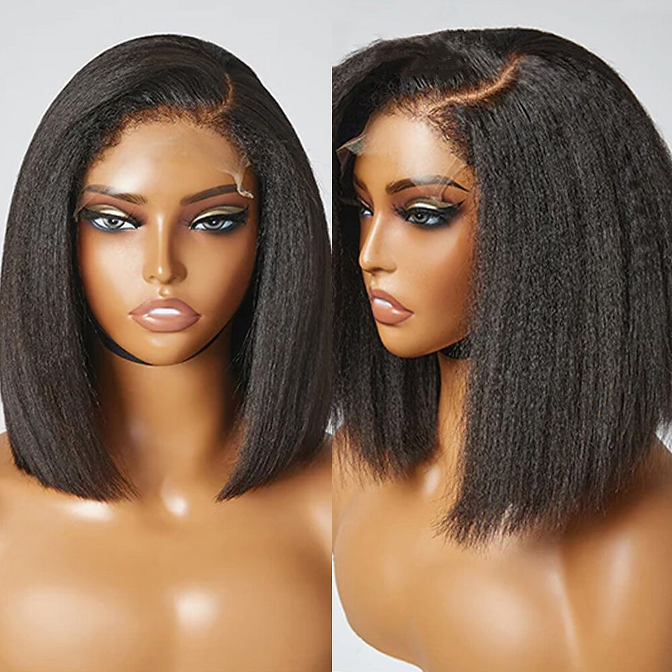 Thumbnail: 200%Density 14Inch Short Bob Natural Black Yaki Kinky Straight Deep Lace Front 