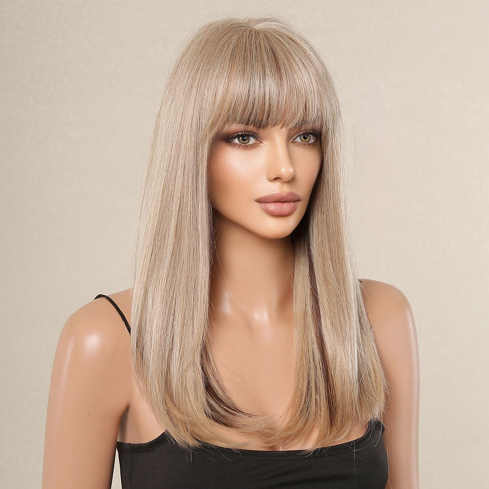 Thumbnail: Blonde with Brown Highlight Long Straight Synthetic Wigs for Women Natural Hair