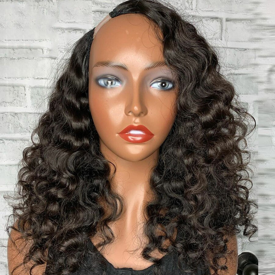 Thumbnail: 24inch Soft Natural Black Long Body Wave U Part Wig European Remy Human Hair Wi