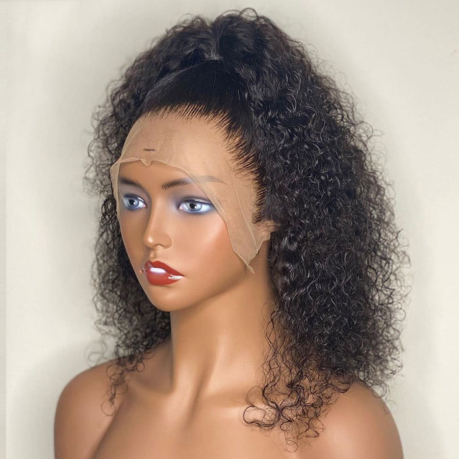 Thumbnail: 26Inch 180%Density Long Black Kinky Curly Preplucked Soft Natural Hairline Glue