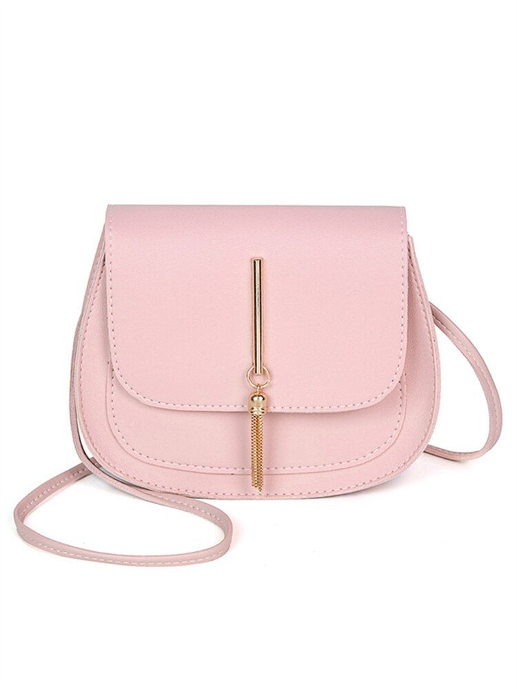 Thumbnail: New Golden Tassel Double Layer Semi Circle Solid Color One Shoulder Saddle Bag 