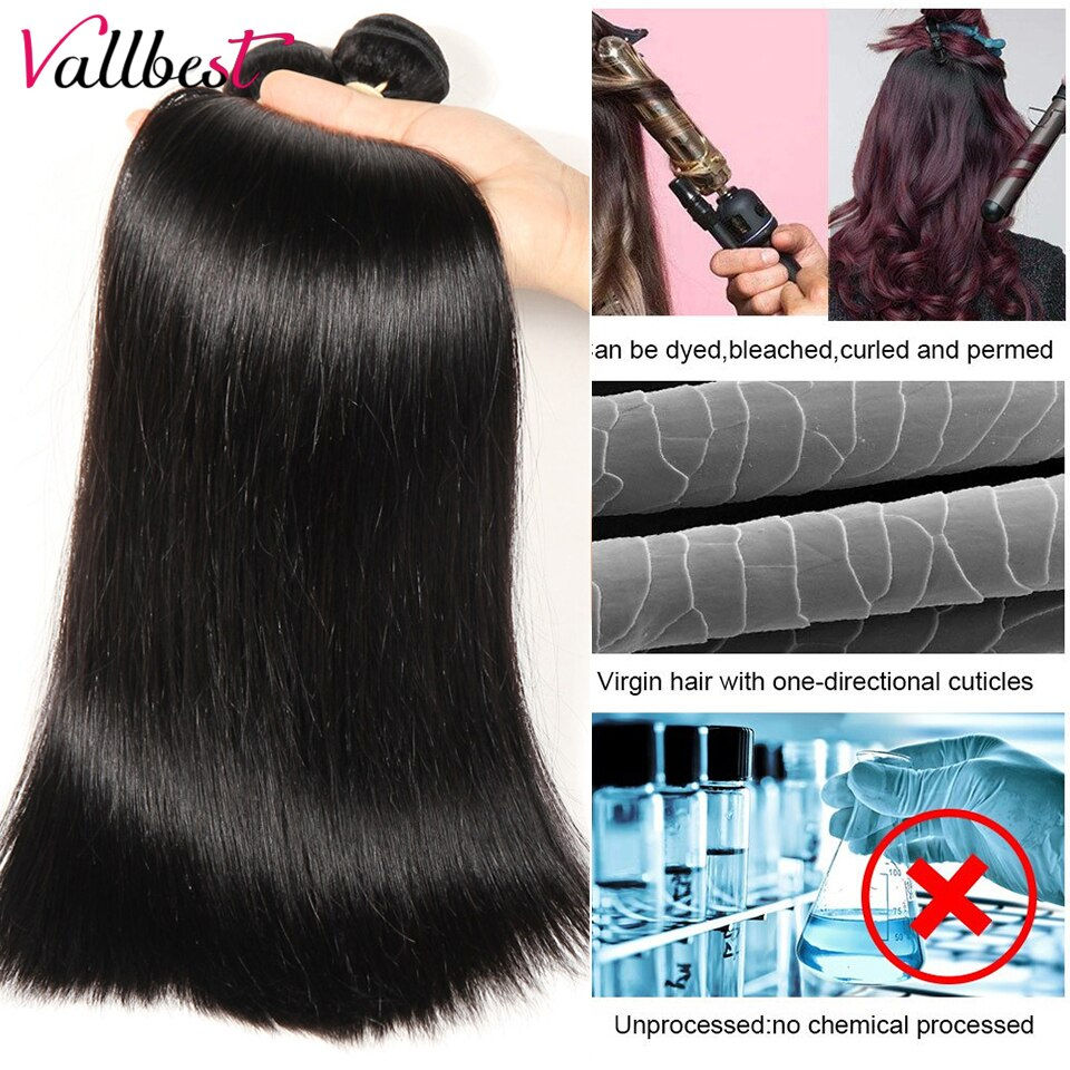 Thumbnail: Vallbest Peruvian Straight Hair 3 Bundles With Frontal Closure 13X4 Ear To Ear 