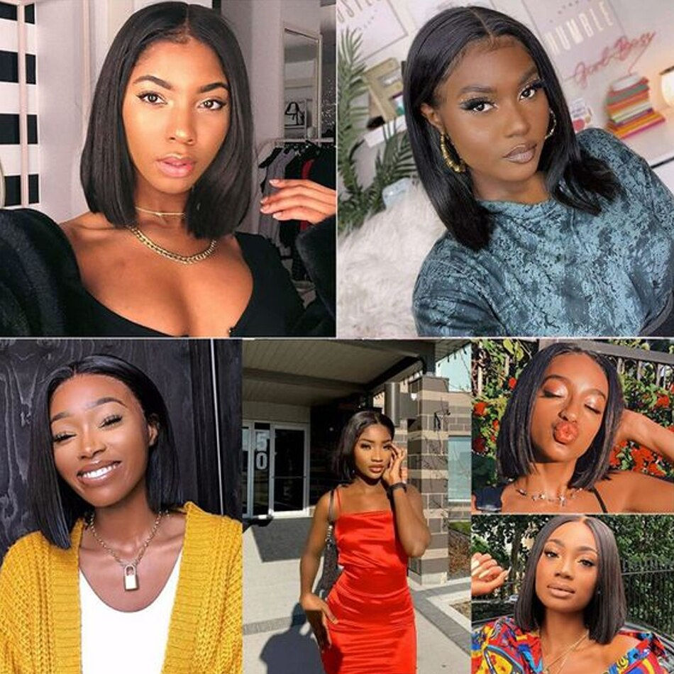 Thumbnail: 13X4 Bob Lace Front 100% Human Hair Wigs Straight Short Bob Closure Wig 4X4 Mal