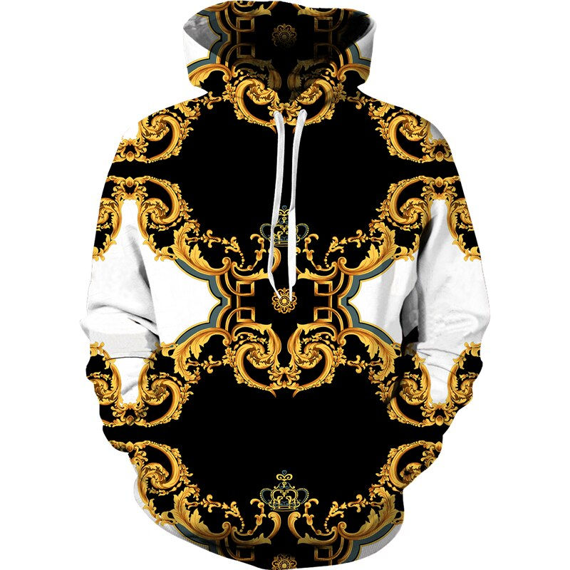 Thumbnail: Baroque Style 3D Printed Crown Golden Chain Hoodie/Pants/Suit Casual Men's Pull