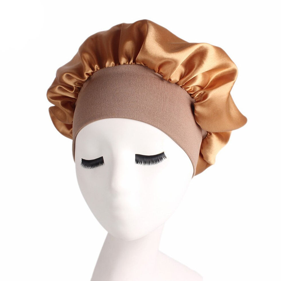 Thumbnail: Women's Satin Solid Wide-brimmed Sleeping Hat Night Sleep Cap Hair Care Bonnet 