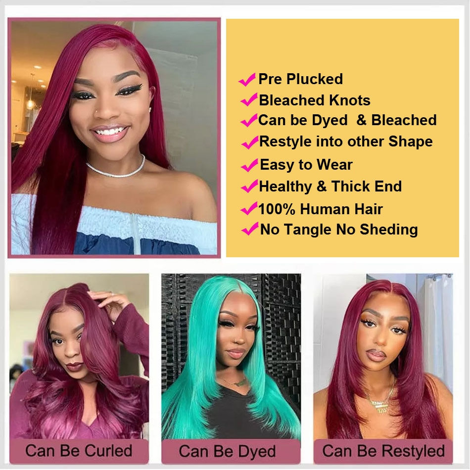 Thumbnail: Burgundy 99J 13x6 Hd Red Lace Frontal Human Hair Wig  Colored Body Wave Wig Glu