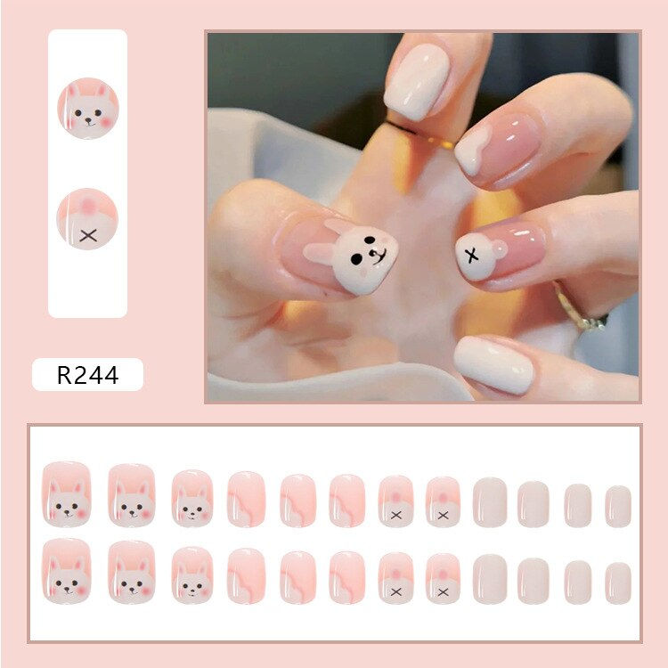 Thumbnail: 24Pcs Oval Head False Nails Pink Almond Artificial Fake Nails With Glue Full Co
