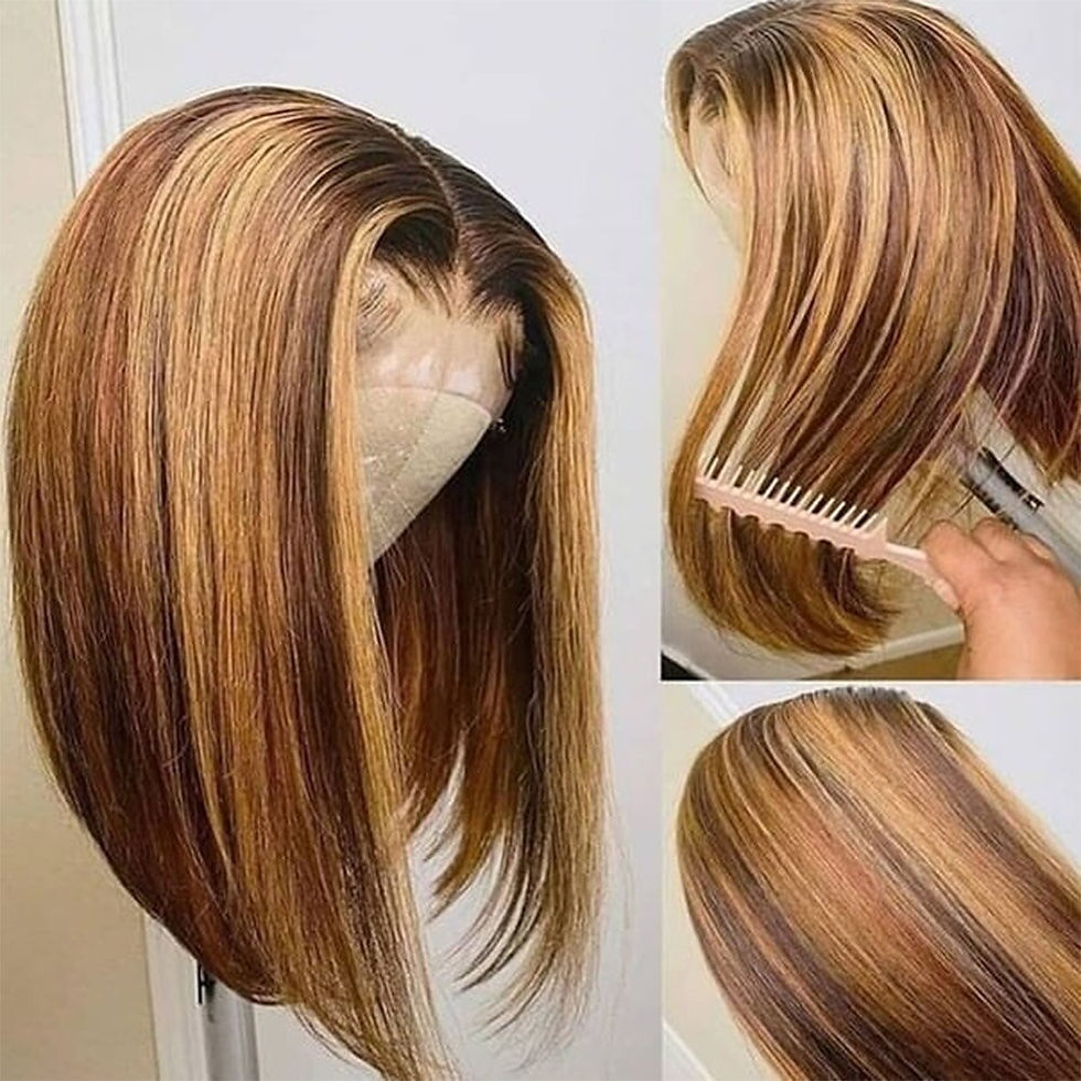 Thumbnail: Highlight Wig Human Hair Short Bob Wigs Bone Straight Remy Colored Human Hair W