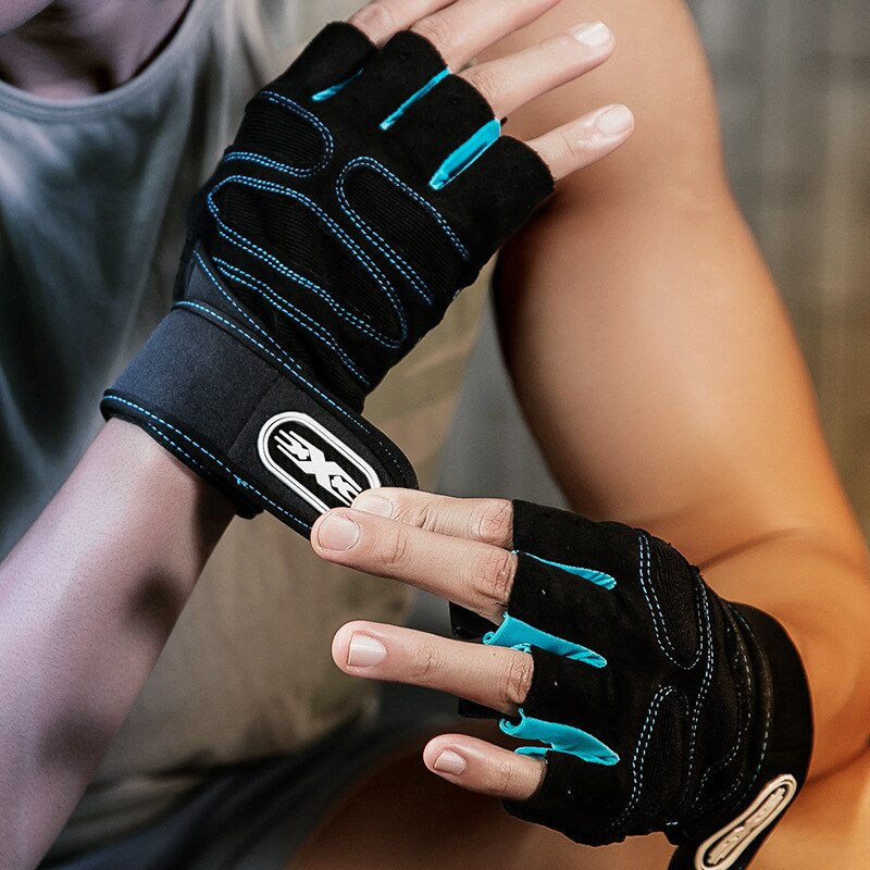 Thumbnail: Men Gym Gloves Weightlifting Bodybuilding Training Fitness Fingerless Gloves Ha