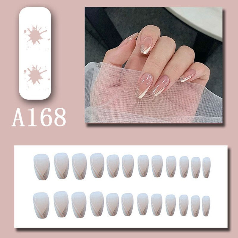 Thumbnail: 24pcs Detachable Almond False Nails Long Wearable French Fake Nails Full Cover 