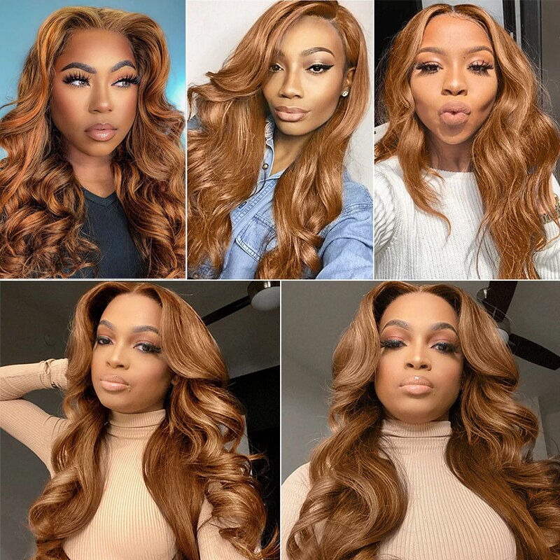 Thumbnail: Ginger Brown Wig Synthetic Lace Wigs For Women Lace T Part Glueless Pre Plucked