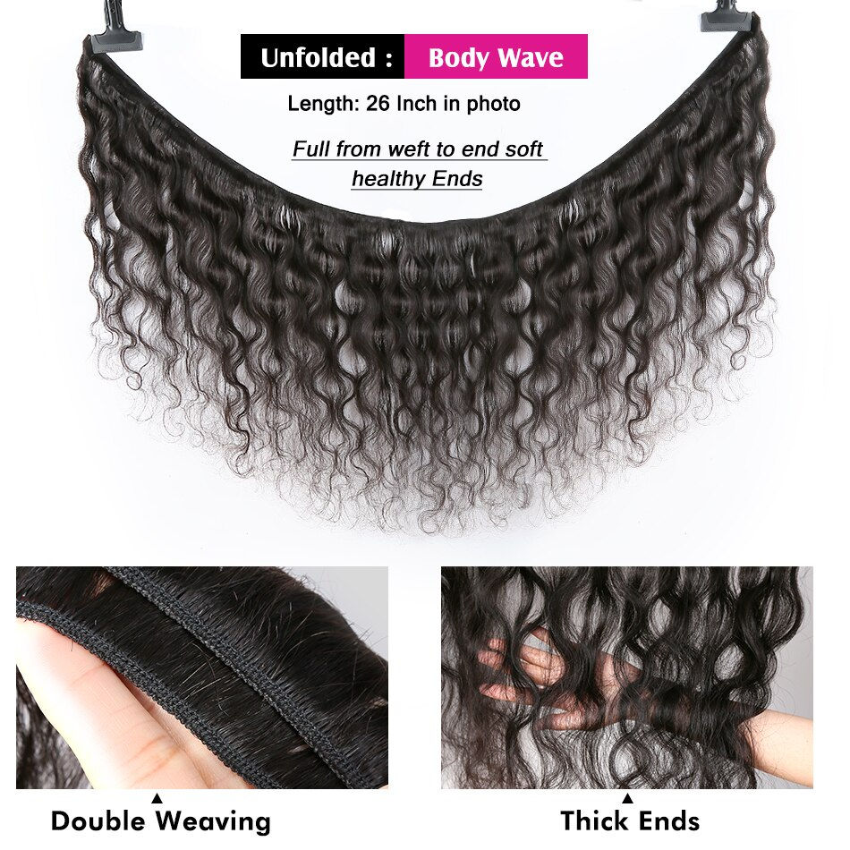 Thumbnail: Body Wave Bundles With Frontal 13x4 HD Transparent 100% Human Hair Extensions B