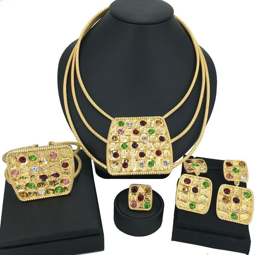 Colorful Luxury Italian Designer Brazilian Gold Handmade Jewelry Sets Necklace