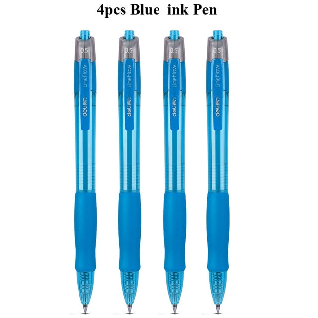 Thumbnail: Deli Retractable Gel Pens, 0.5mm Extra Fine Point Bullet Blue Refills, Smooth W