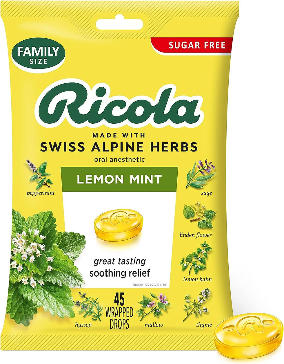 Ricola Big Bag Sugar Free Cough Drops Drops 2245, Lemon, lemon mint, 45 Count,