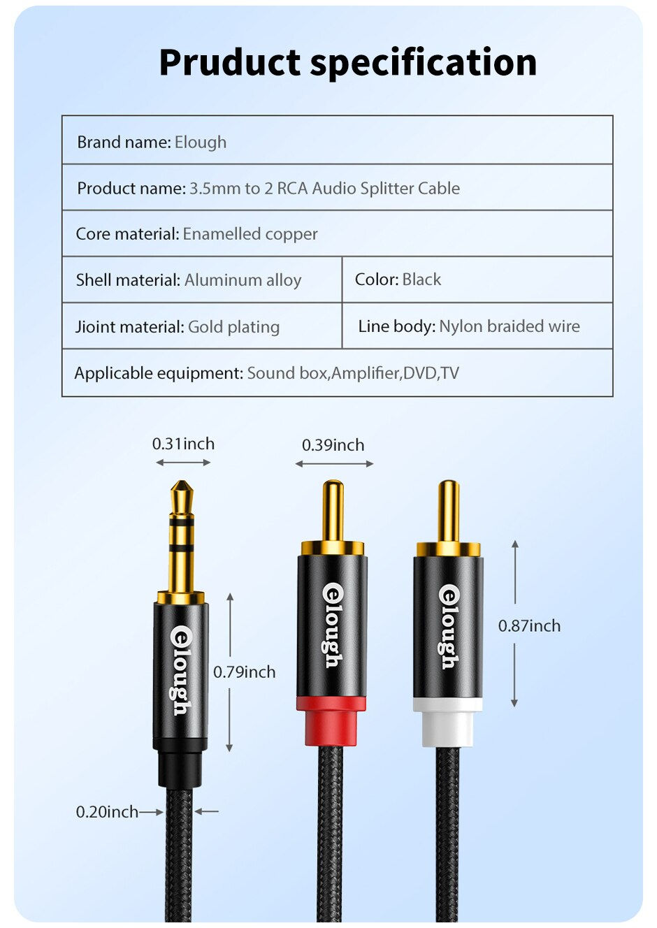 Thumbnail: Audio Cable 2RCA To 3.5MM Cable 3.5RPM Rac For TV PC Amplifier DVD Speaker Wire