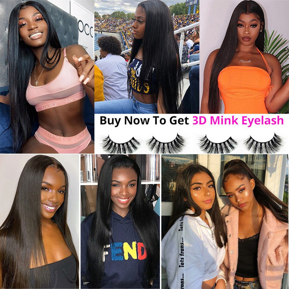 Thumbnail: Bone Straight Human Hair Bundles With Frontal Closure With Bundles 100% Human H