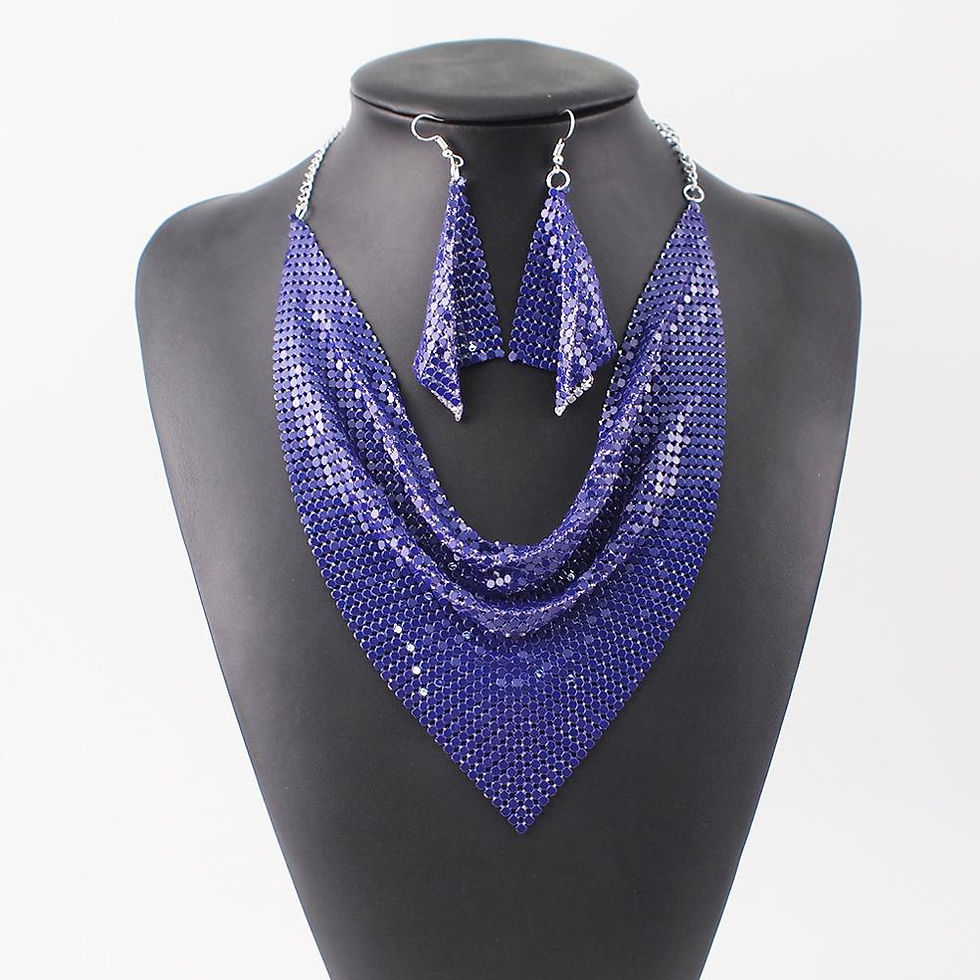 Thumbnail: Indian Jewelry Set Shining Rhinestone Metal Slice Bib Choker Necklaces Earrings